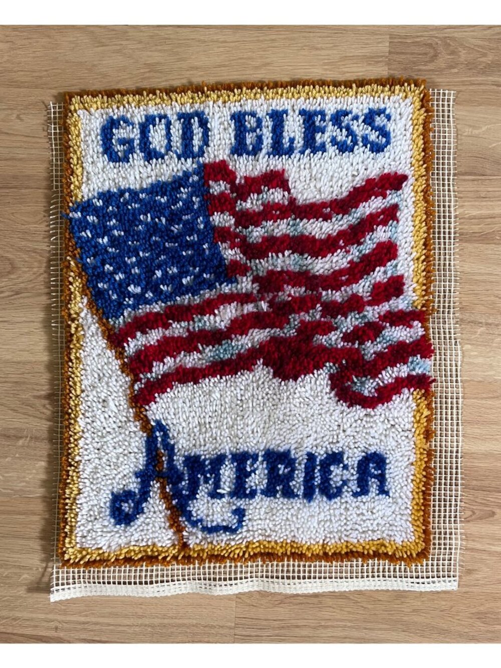 Vintage God Bless America Latch Hook Rug Yarn American Wall Decor Decoration